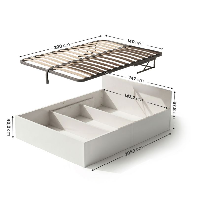 Seng med Opbevaring Akord 140x200 cm Hvid