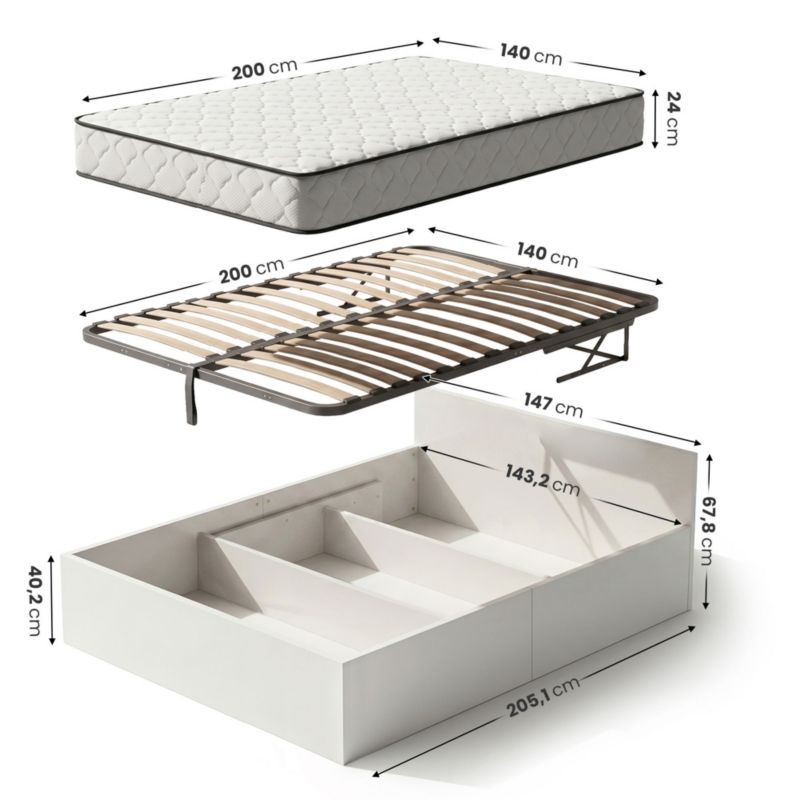 Seng med Opbevaring Akord 140x200 cm Hvid