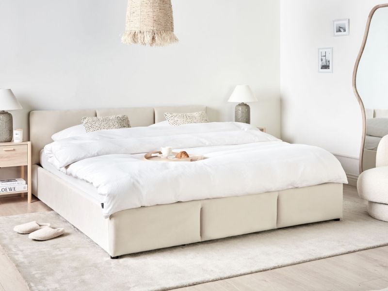 Seng med Opbevaring Bousse Velour Lys Beige 180x200 cm