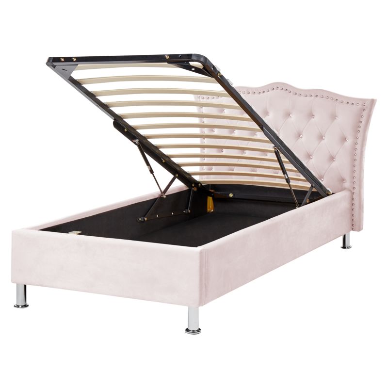 Seng med opbevaring Metz Velour Pastelrosa 90x200 cm