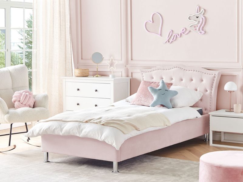 Seng med opbevaring Metz Velour Pastelrosa 90x200 cm