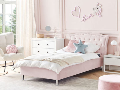 Seng med opbevaring Metz Velour Pastelrosa 90x200 cm