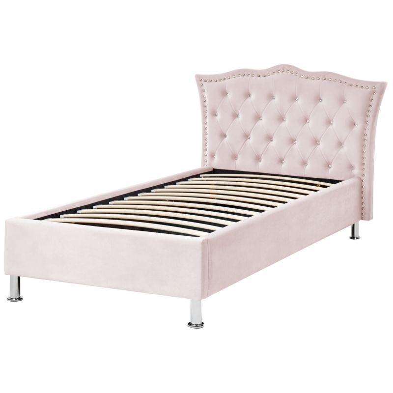 Seng med opbevaring Metz Velour Pastelrosa 90x200 cm