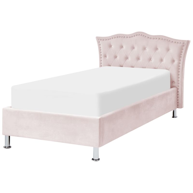 Seng med opbevaring Metz Velour Pastelrosa 90x200 cm