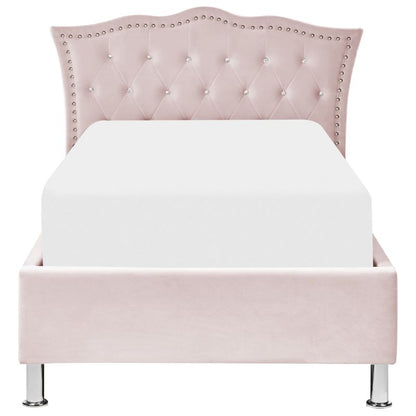 Seng med opbevaring Metz Velour Pastelrosa 90x200 cm