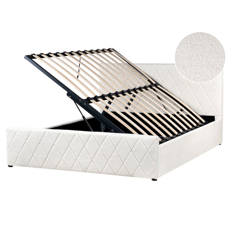 Seng med Opbevaring Rochefort Boucle Hvid 160x200 cm