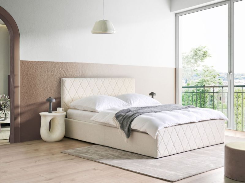 Seng med Opbevaring Rochefort Boucle Hvid 160x200 cm
