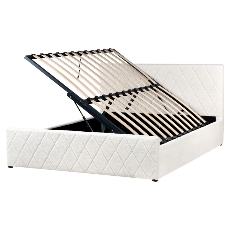 Seng med Opbevaring Rochefort Boucle Hvid 160x200 cm