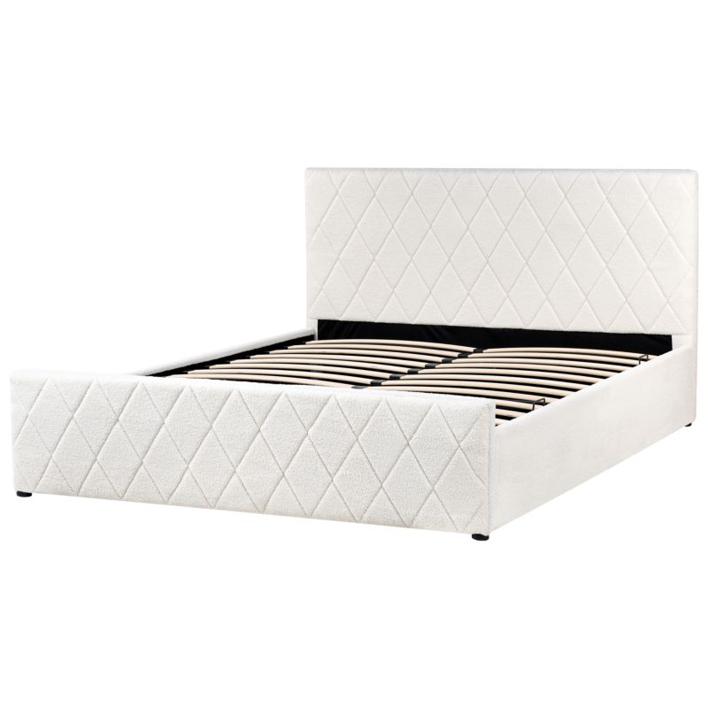 Seng med Opbevaring Rochefort Boucle Hvid 160x200 cm