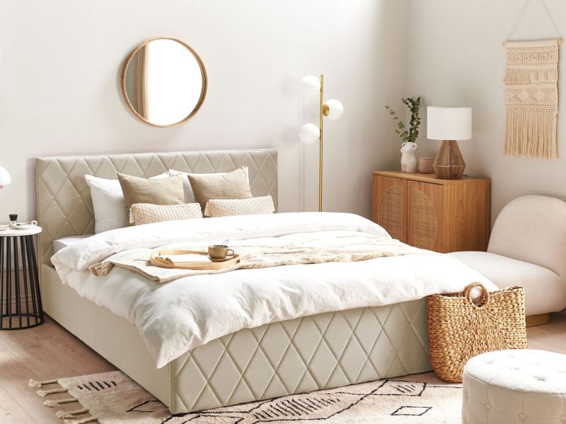 Seng med opbevaring Rochefort Fløjl Beige 160x200 cm