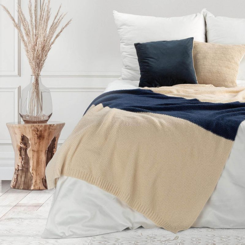 Eurofirany Pled plaid 130 x 170 cm i marineblå og beige