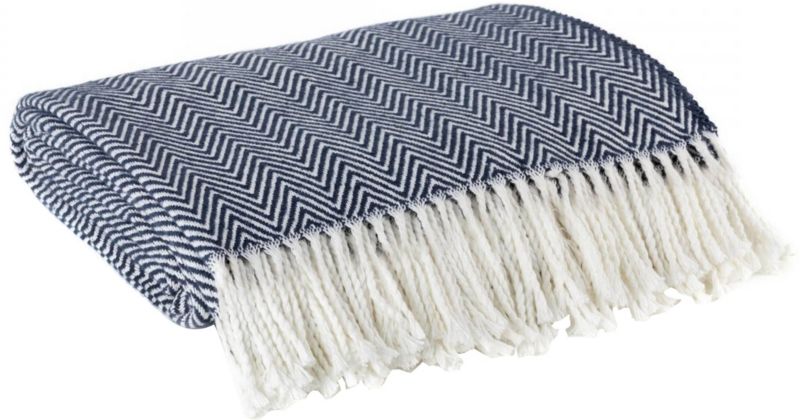 Eurofirany Pled plaid 180 x 220 cm i marineblå og creme