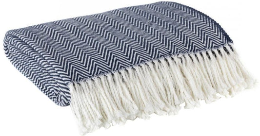 Eurofirany Pled plaid 180 x 220 cm i marineblå og creme