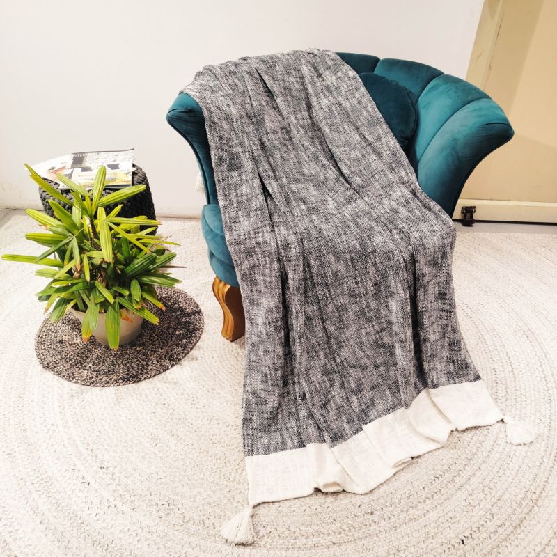 Vævet plaid 130 x 170 cm melange sort-hvid