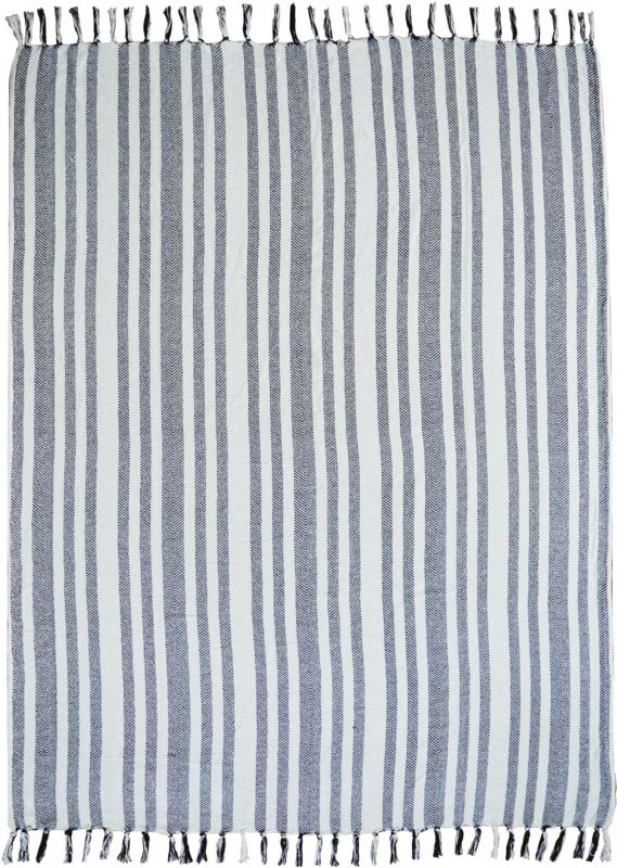 Vævet plaid 130 x 170 cm med sort-kremstriber