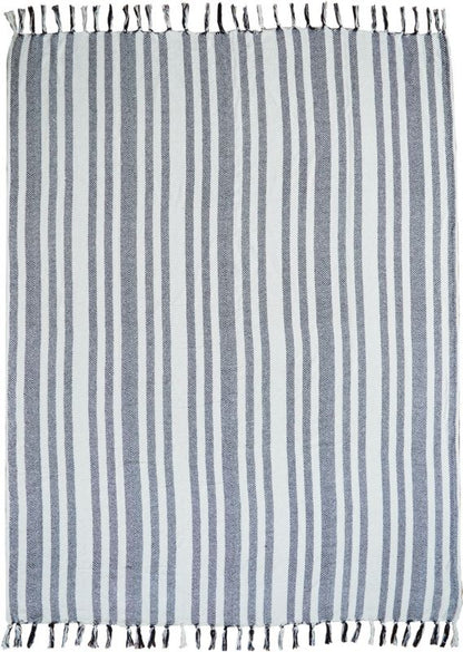 Vævet plaid 130 x 170 cm med sort-kremstriber
