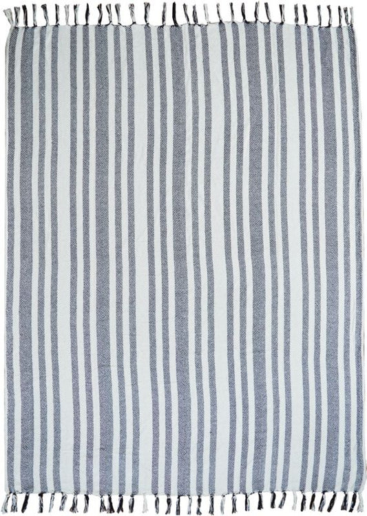 Vævet plaid 130 x 170 cm med sort-kremstriber