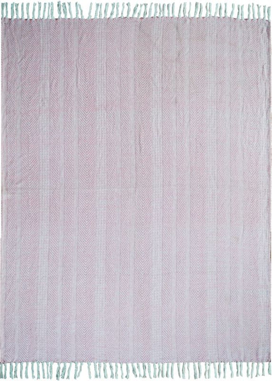 Vævet bomuldstæppe 125 x 150 cm i pink med fiskebensmønster