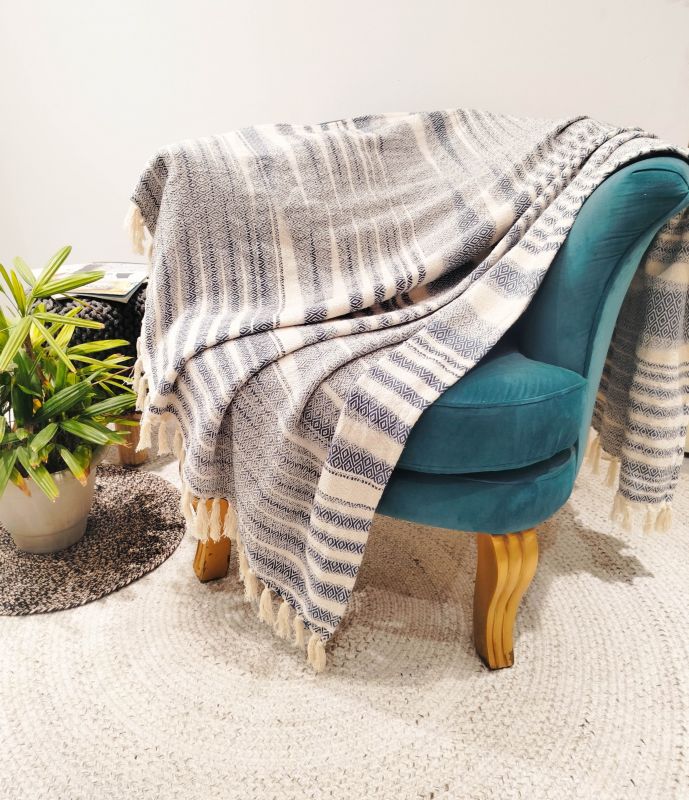 Tuftet plaid 130 x 170 cm med blå romber