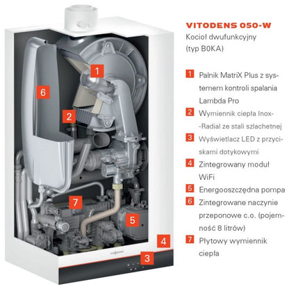 Gaskedel Vitodens 050-W BOKA 25 kW 70x40x30 cm Hvid