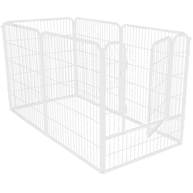 Springos hvalpeindhegning til kæledyr, hundebur 184 x 94 x 100 cm, hvid, 1 stk.