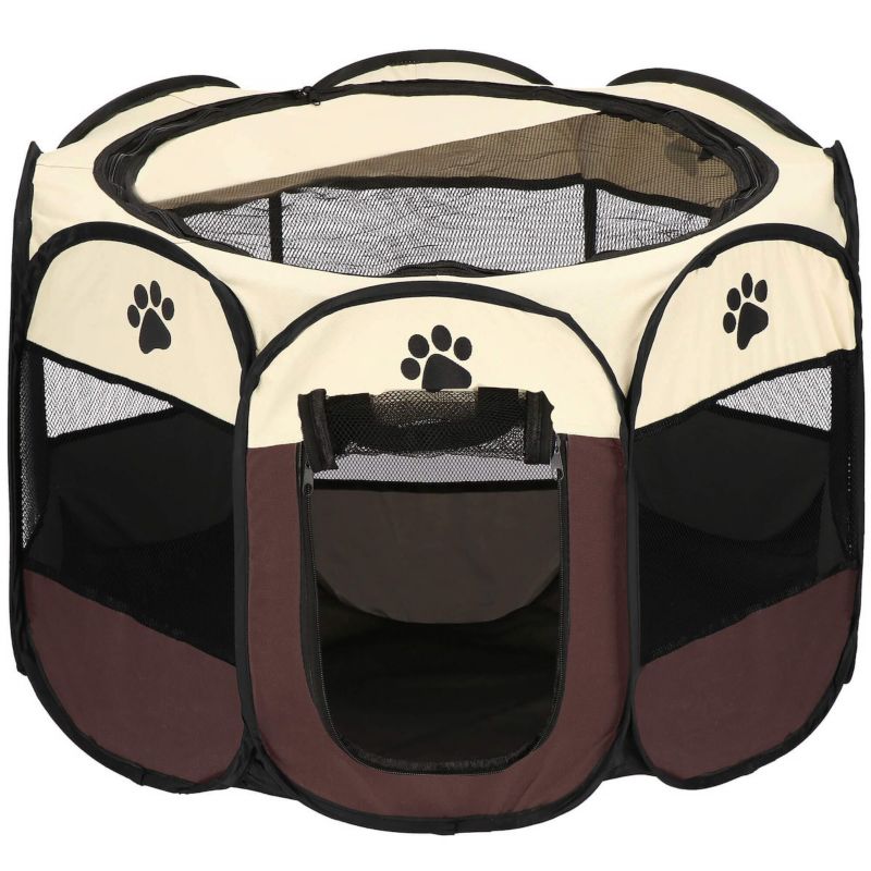 Sammenklappelig hunde- og katteindhegning Springos 81 cm beige-brun 1 stk.