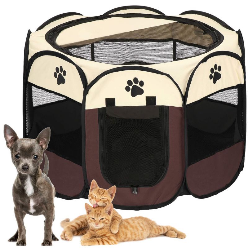 Sammenklappelig hunde- og katteindhegning Springos 81 cm beige-brun 1 stk.