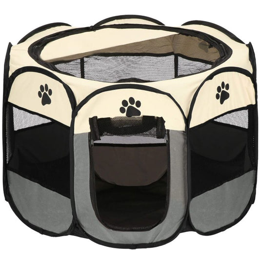 Universal foldbar hunde- og katteindhegning Springos 114 cm beige-grå 1 stk.