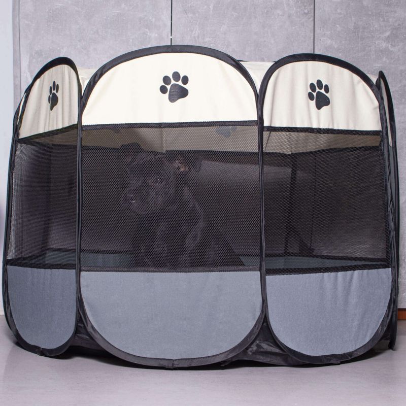 Universal foldbar hunde- og katteindhegning Springos 114 cm beige-grå 1 stk.