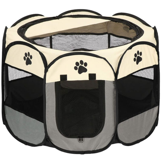 Universal hunde- og katteindhegning Springos 73 cm sammenklappelig bur i beige og grå, 1 stk.