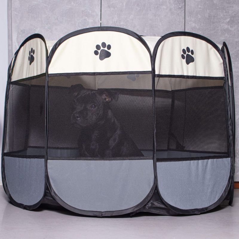 Universal hunde- og katteindhegning Springos 73 cm sammenklappelig bur i beige og grå, 1 stk.