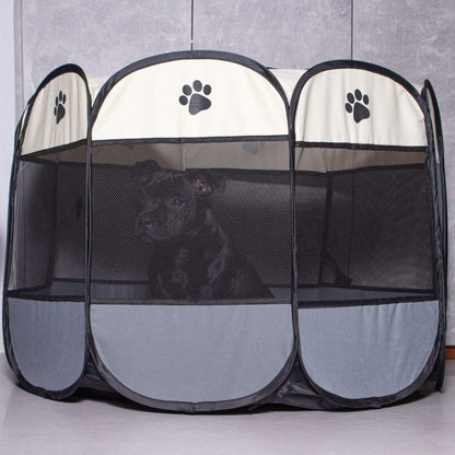 Universal hunde- og katteindhegning Springos 73 cm sammenklappelig bur i beige og grå, 1 stk.