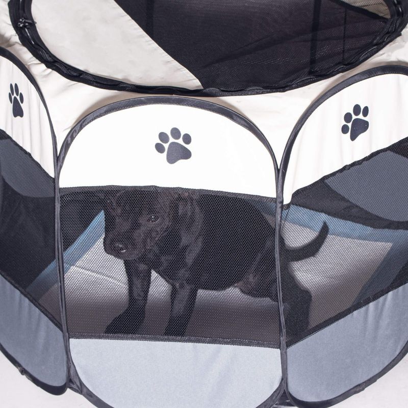 Universal hunde- og katteindhegning Springos 73 cm sammenklappelig bur i beige og grå, 1 stk.