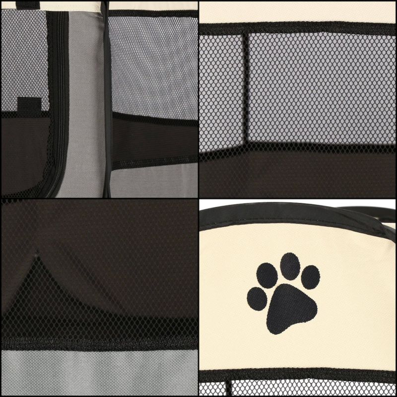 Universal hunde- og katteindhegning Springos 73 cm sammenklappelig bur i beige og grå, 1 stk.