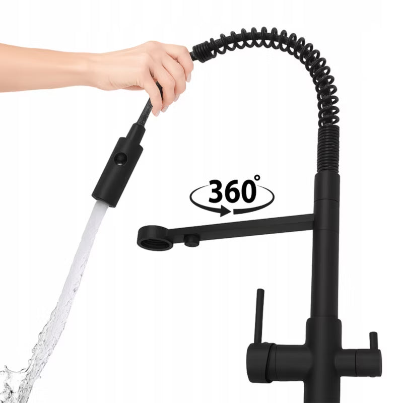 Køkkenarmatur 3-Vejs OMA 50 cm Sort Mat med Udtrækstud