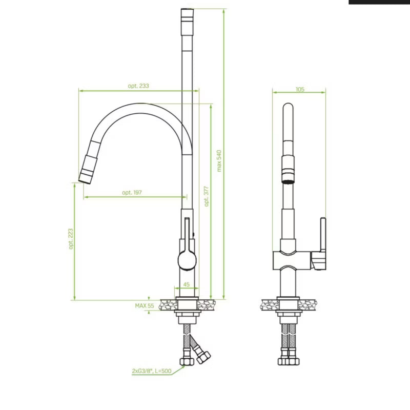 Køkkenarmatur Alita med Fleksibel Tud Sort Mat
