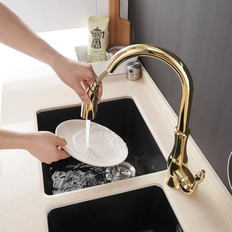 Køkkenarmatur Atalante med Udtrækstud Guld Messing