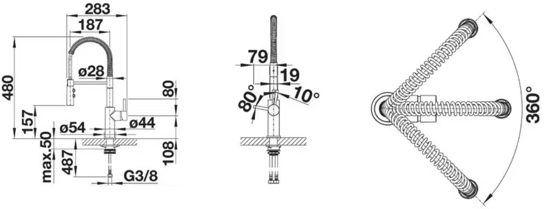 Køkkenarmatur Catris-S 48 cm Krom Sort