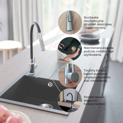Køkkenarmatur Flessila Fleksibel Sort Stål