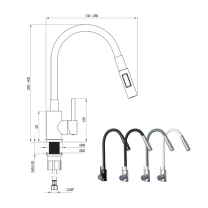 Køkkenarmatur Flessila Fleksibel Sort Stål