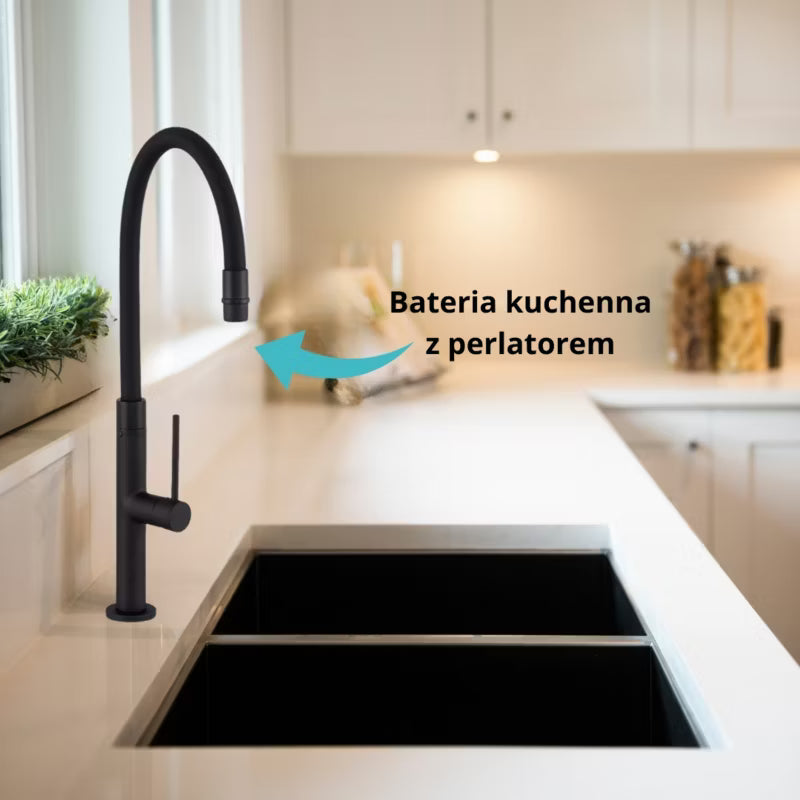Køkkenarmatur Flessila Slim Sort med Fleksibel Tud