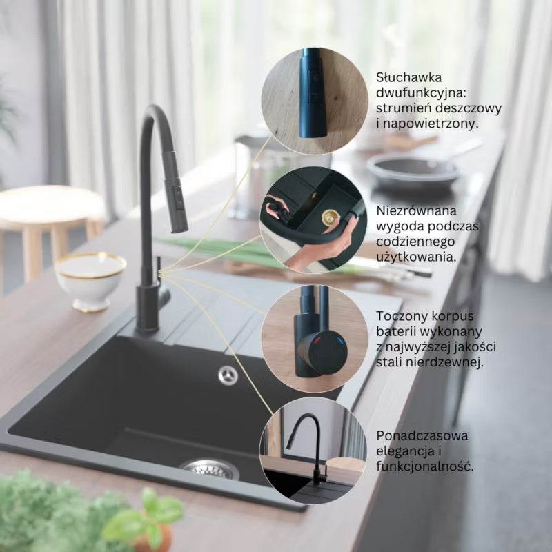 Køkkenarmatur Flessila Sort Mat med Fleksibel Tud