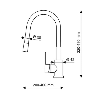 Køkkenarmatur Grado Plus med Fleksibel Tud 54 cm Sort