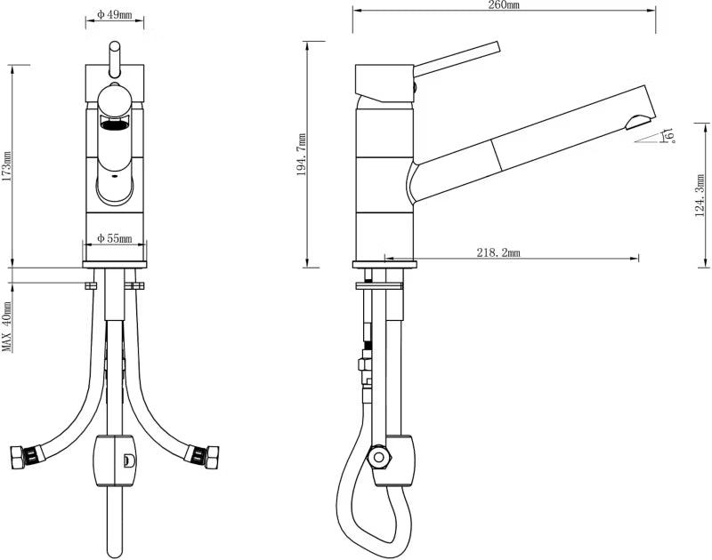 Køkkenarmatur Jonha med Udtrækstud Krom