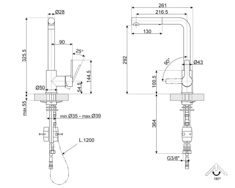 Køkkenarmatur MID1MN 32,5 cm Mat Sort
