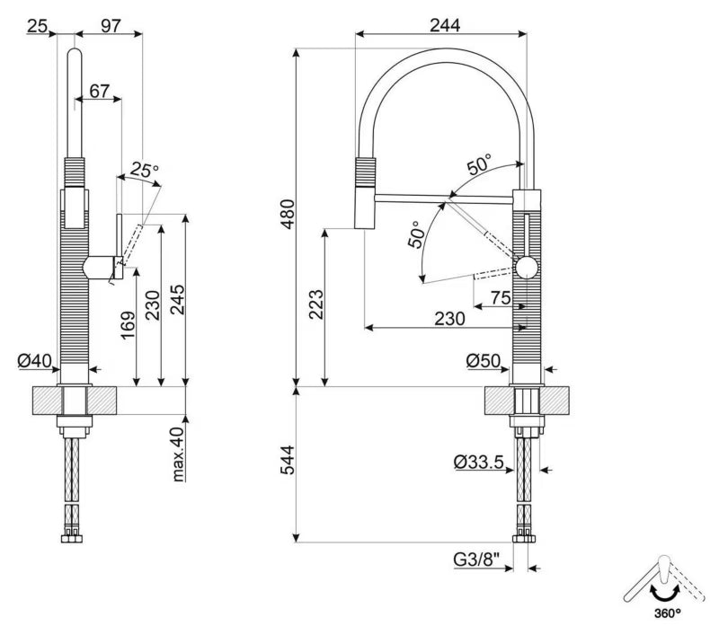 Køkkenarmatur MID6SS 48 cm Stål