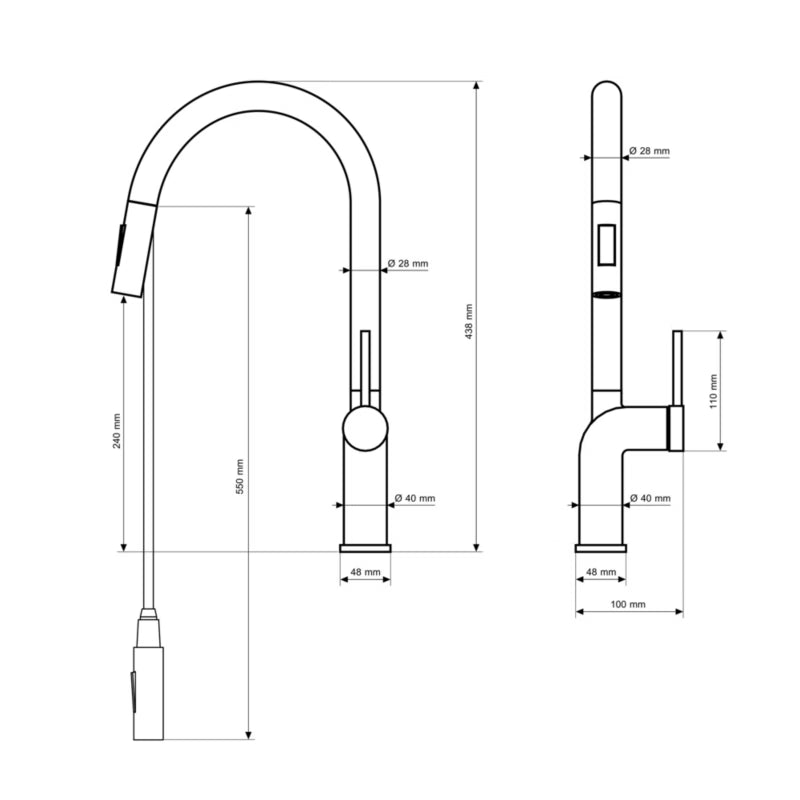 Køkkenarmatur Oxi Sort med Udtrækstud