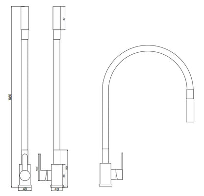 Køkkenarmatur Reno 68 cm Krom med Fleksibel Sort Tud