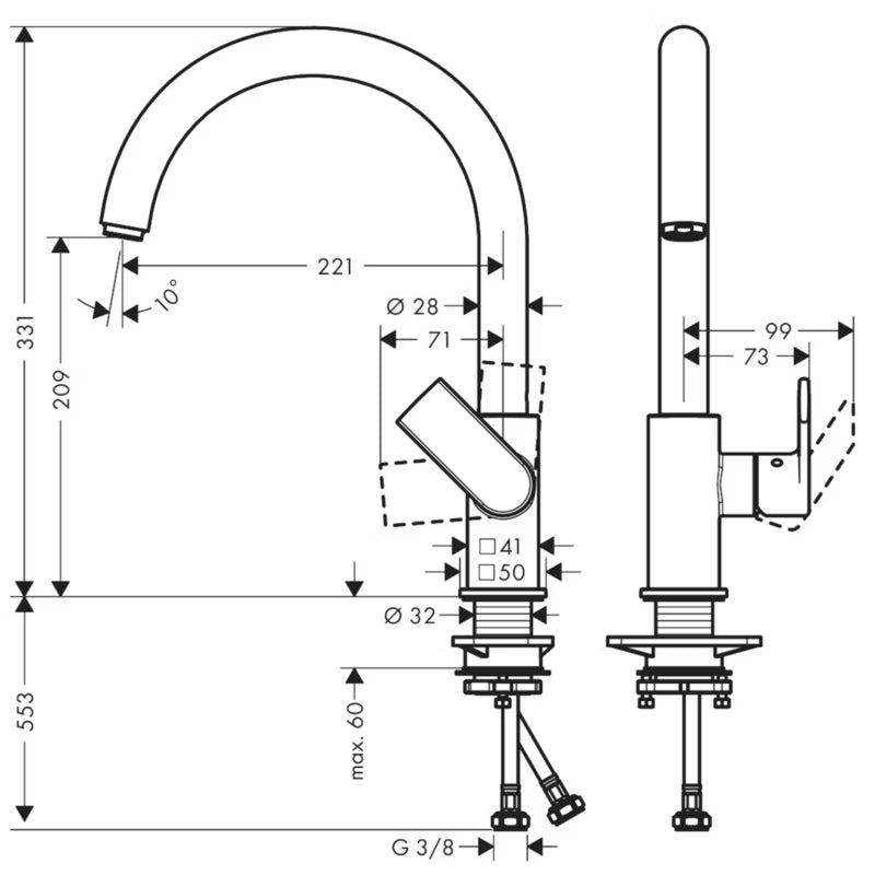 Køkkenarmatur Shape L 210 Sort Mat