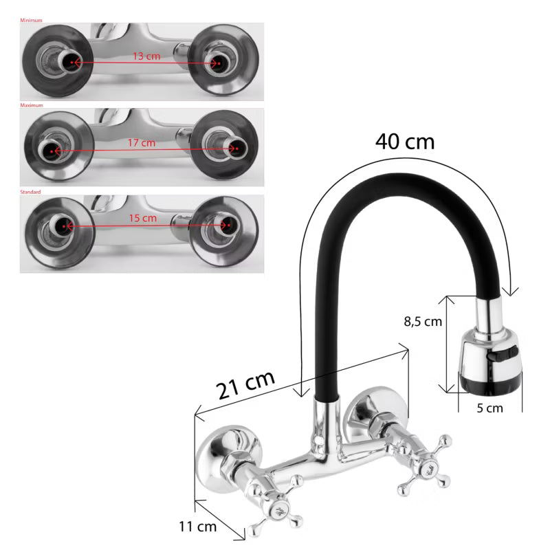 Køkkenarmatur Vægmonteret HABA Sort med Fleksibel Tud